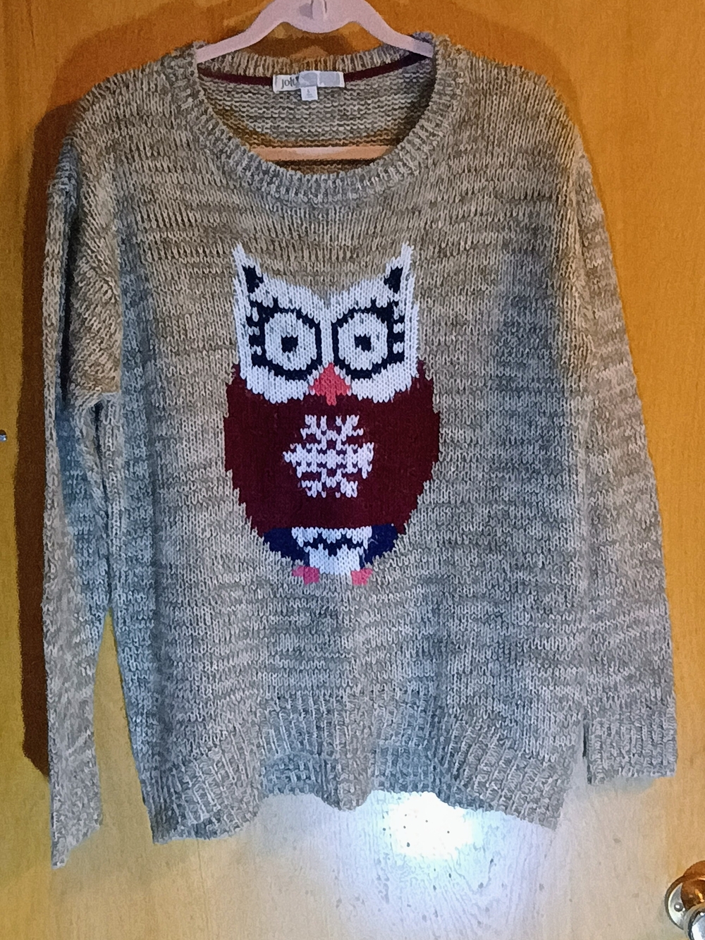 Jolt Gray Knit Owl Pullover Sweater Sz LG